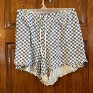Cacique Sleep 22/24 Blue & White Gingham Sleep Shorts Ruffle At Leg Pockets